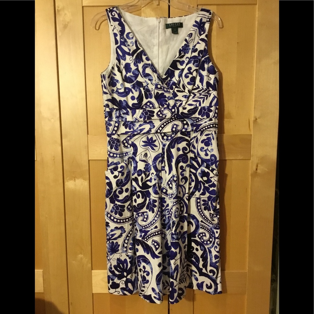 Lauren Ralph Lauren blue and white dress/ 10